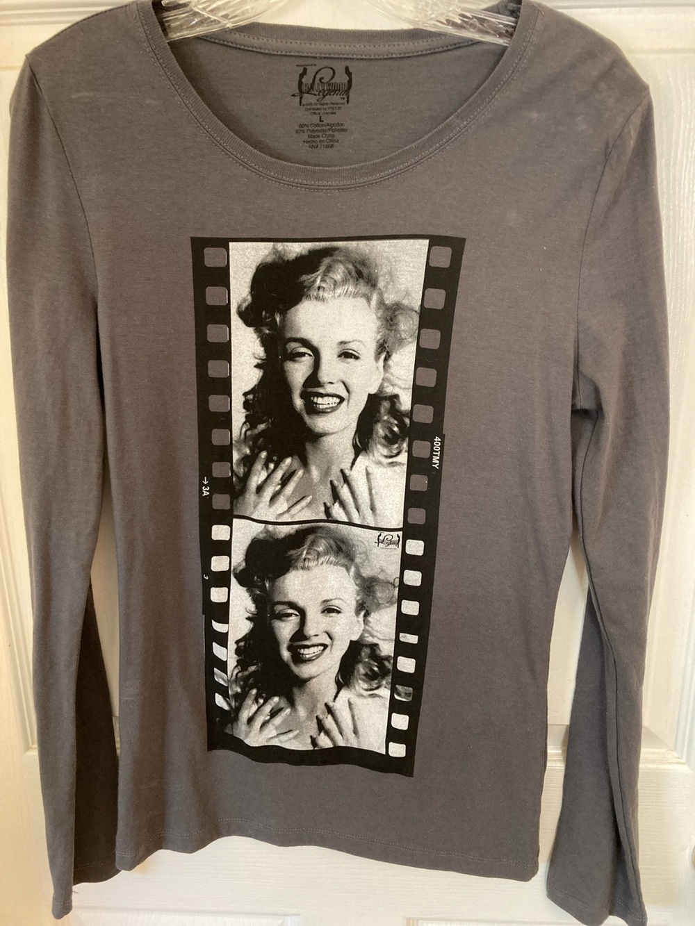Gray Women's Long-Sleeve Tee with Film Strip Marilyn Print